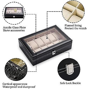 12 Grid Slots PU Leather Luxury Brand Watch Display Box