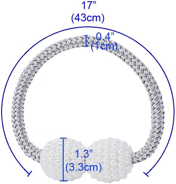 2pcs Magnetic Pearl Curtain Tiebacks - Braided Rope Holders with Ball Buckles & Punch-Free Drapery Clips