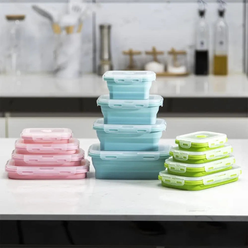 4-Piece Stackable Silicone Collapsible Lunch Box Set with Lids