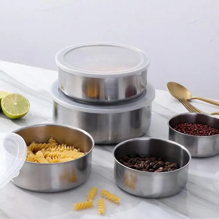 5-Piece Stainless Steel Mixing & Storage Bowl Set with Lids – Airtight & Versatile for Kitchen & Fridge