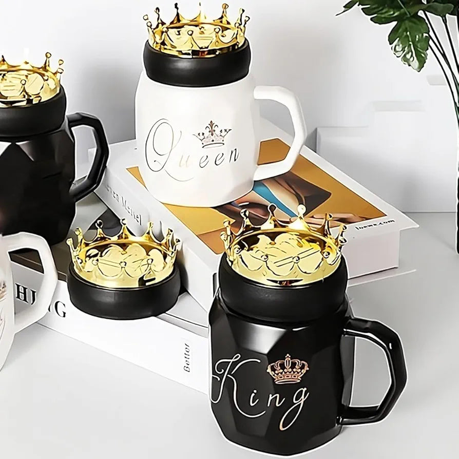King Queen Ceramic Couple Mugs - Perfect Gift for Lovebirds