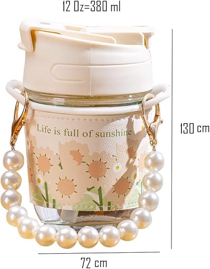 12 Oz Glass Water Bottle with Straw Lid