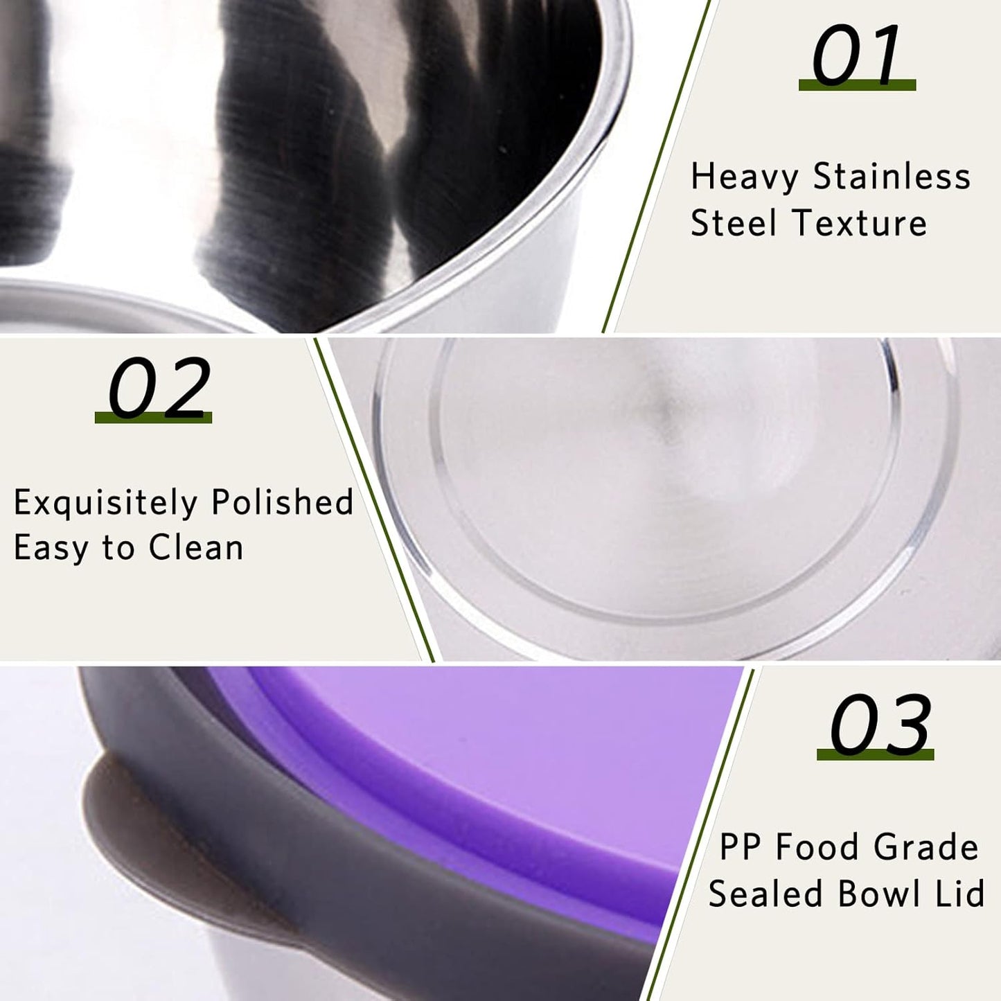 Set of 3 - Stainless Steel Mixing Bowls, Stainless Steel Nesting Bowls Set with Airtight Lids Non-Slip Food Storage Containers, Food Storage Bowls, Stainless Steel Seal Bowl With Lid