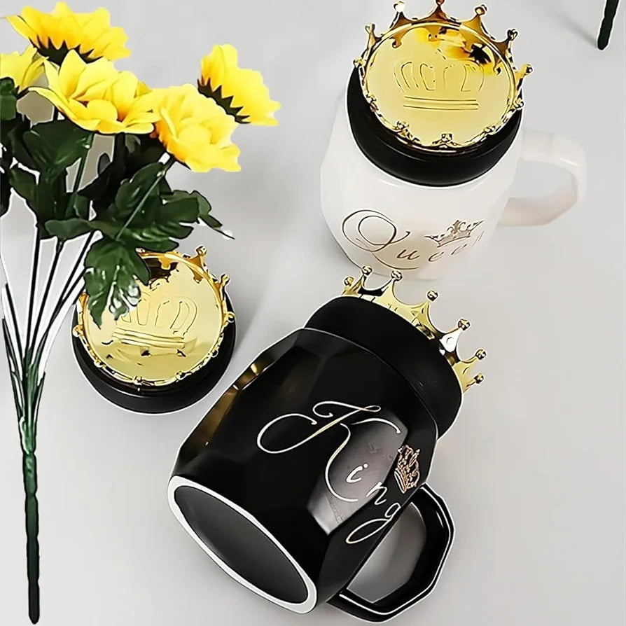 King Queen Ceramic Couple Mugs - Perfect Gift for Lovebirds