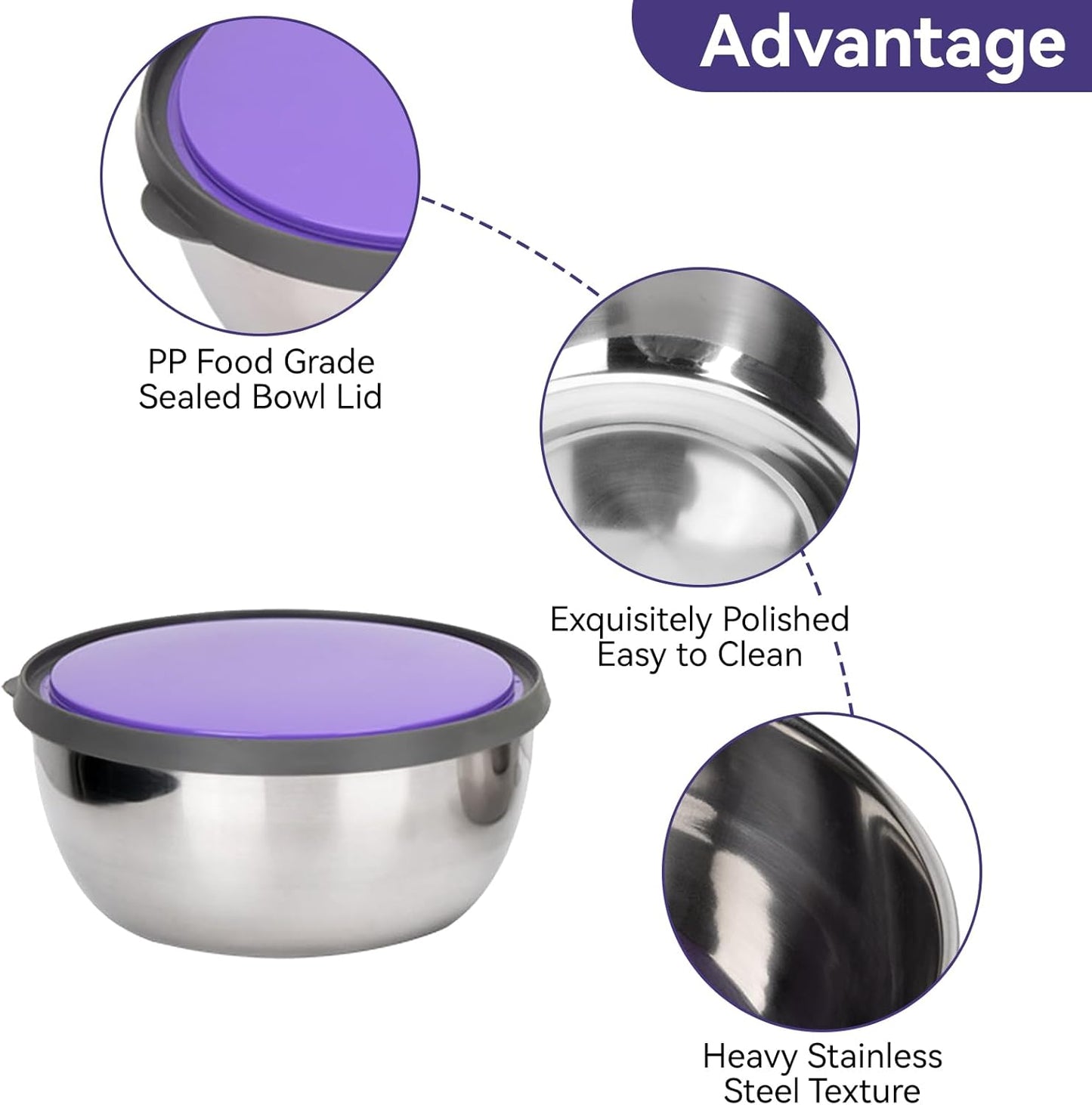 Set of 3 - Stainless Steel Mixing Bowls, Stainless Steel Nesting Bowls Set with Airtight Lids Non-Slip Food Storage Containers, Food Storage Bowls, Stainless Steel Seal Bowl With Lid