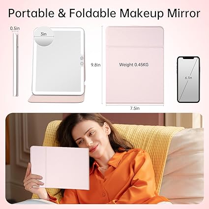 FUNTOUCH 2500mAh Large Rechargeable Travel Makeup Mirror with Lights