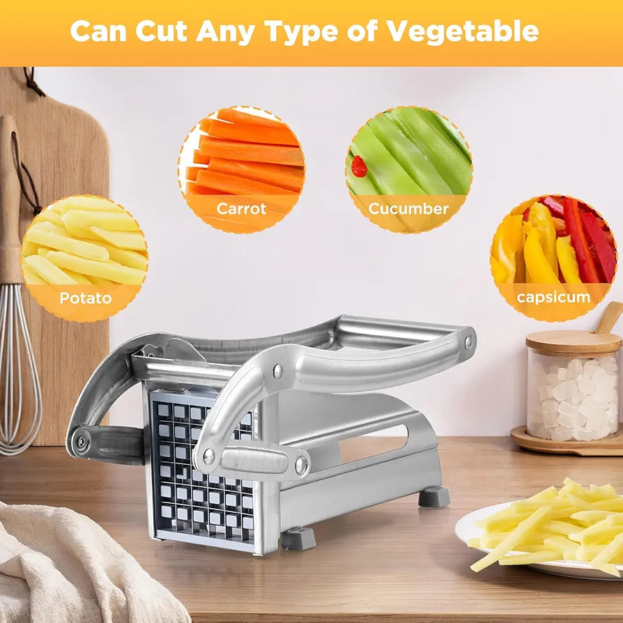Potato Chipper Chip Cutter, Stainless Steel French Fry Potato Cutter-Fries Cutter Professional with Non Slip Base and 36/64 Hole Spare Blade for Potato Carrots Cucumbers Onions Veggies