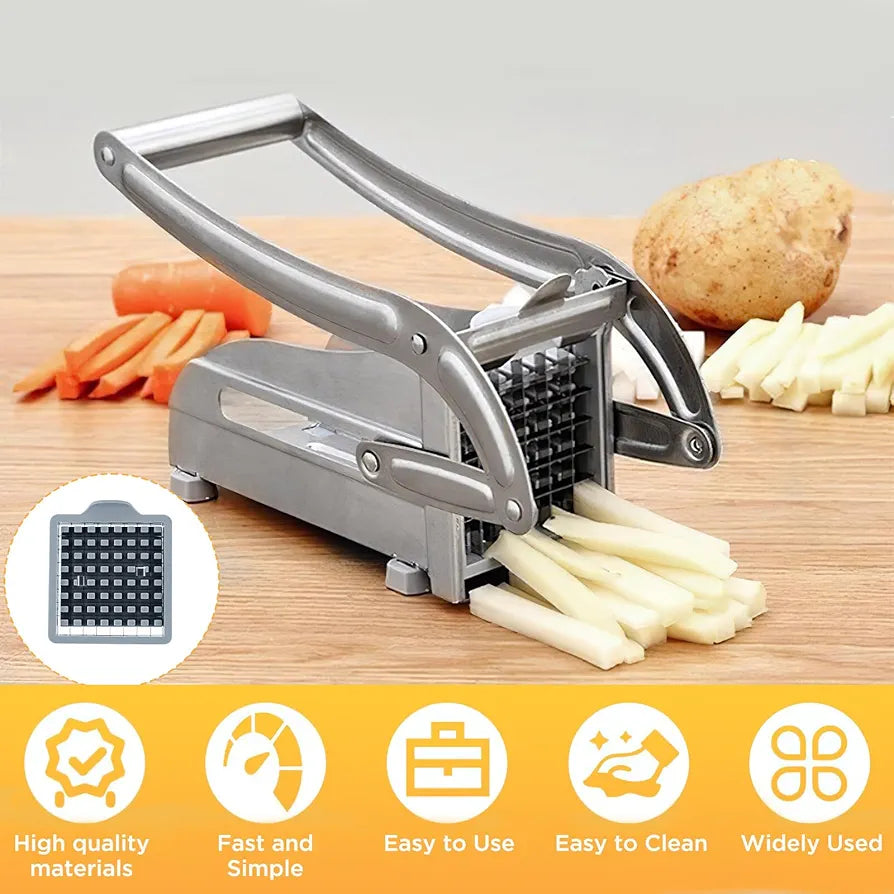 Potato Chipper Chip Cutter, Stainless Steel French Fry Potato Cutter-Fries Cutter Professional with Non Slip Base and 36/64 Hole Spare Blade for Potato Carrots Cucumbers Onions Veggies