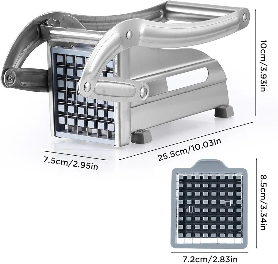 Potato Chipper Chip Cutter, Stainless Steel French Fry Potato Cutter-Fries Cutter Professional with Non Slip Base and 36/64 Hole Spare Blade for Potato Carrots Cucumbers Onions Veggies