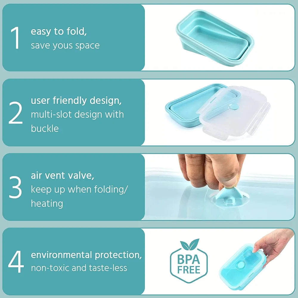 4-Piece Stackable Silicone Collapsible Lunch Box Set with Lids