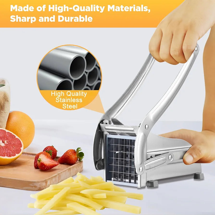 Potato Chipper Chip Cutter, Stainless Steel French Fry Potato Cutter-Fries Cutter Professional with Non Slip Base and 36/64 Hole Spare Blade for Potato Carrots Cucumbers Onions Veggies