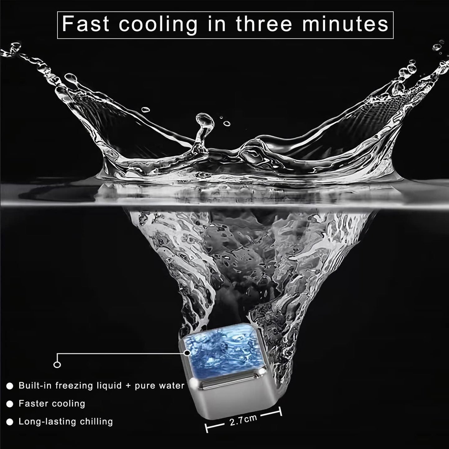 Stainless Steel Ice Cubes, Reusable Ice Cubes Set with Silicone Head Tongs and Ice Cube Trays - Pack of (8)