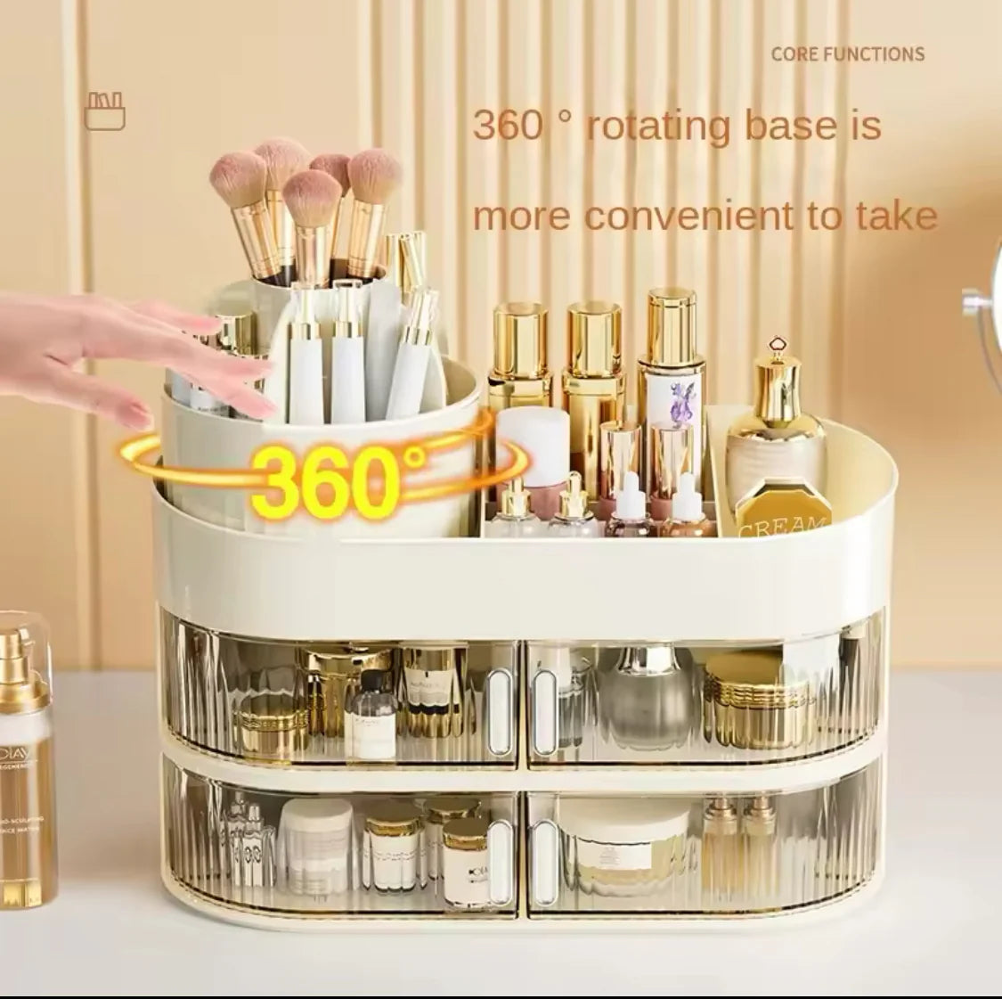 Luxury Rotating Cosmetic Organizer With Adjustable Storage Compartments