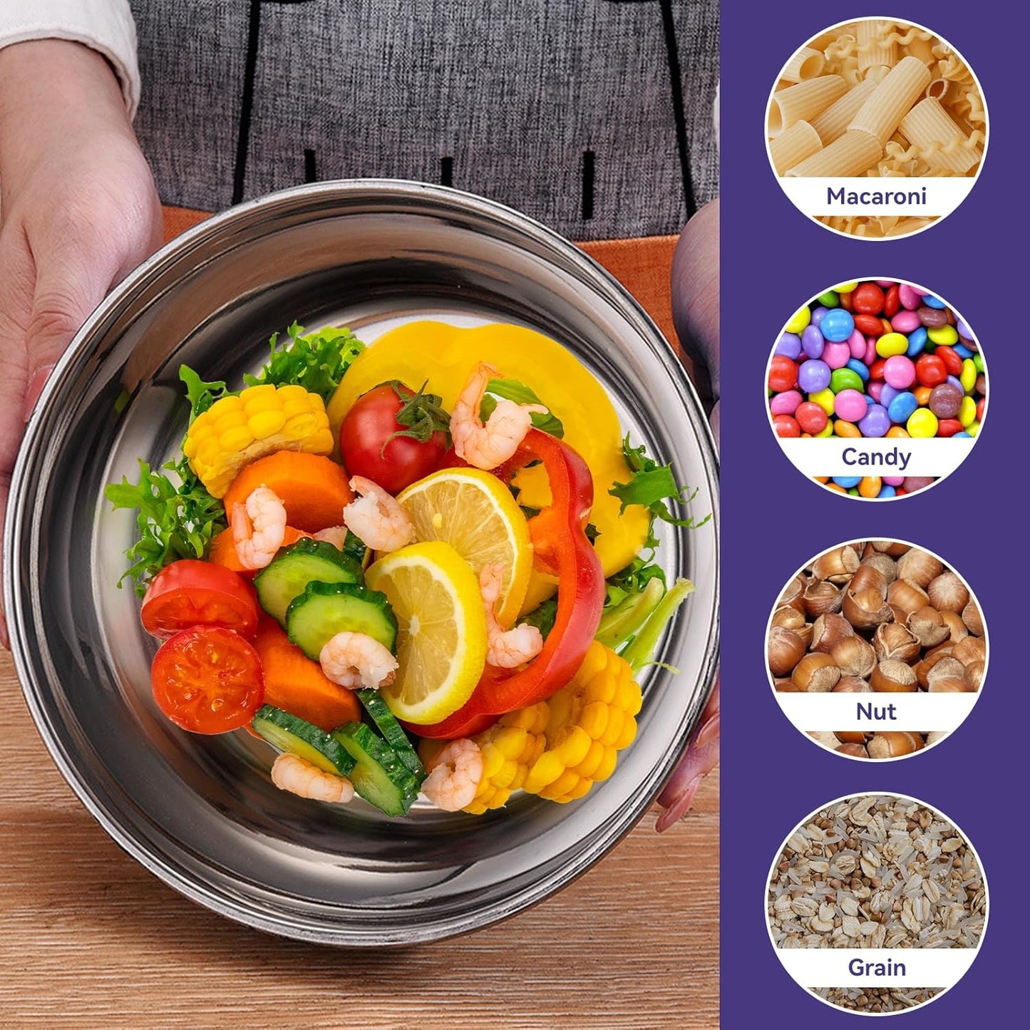 Set of 3 - Stainless Steel Mixing Bowls, Stainless Steel Nesting Bowls Set with Airtight Lids Non-Slip Food Storage Containers, Food Storage Bowls, Stainless Steel Seal Bowl With Lid
