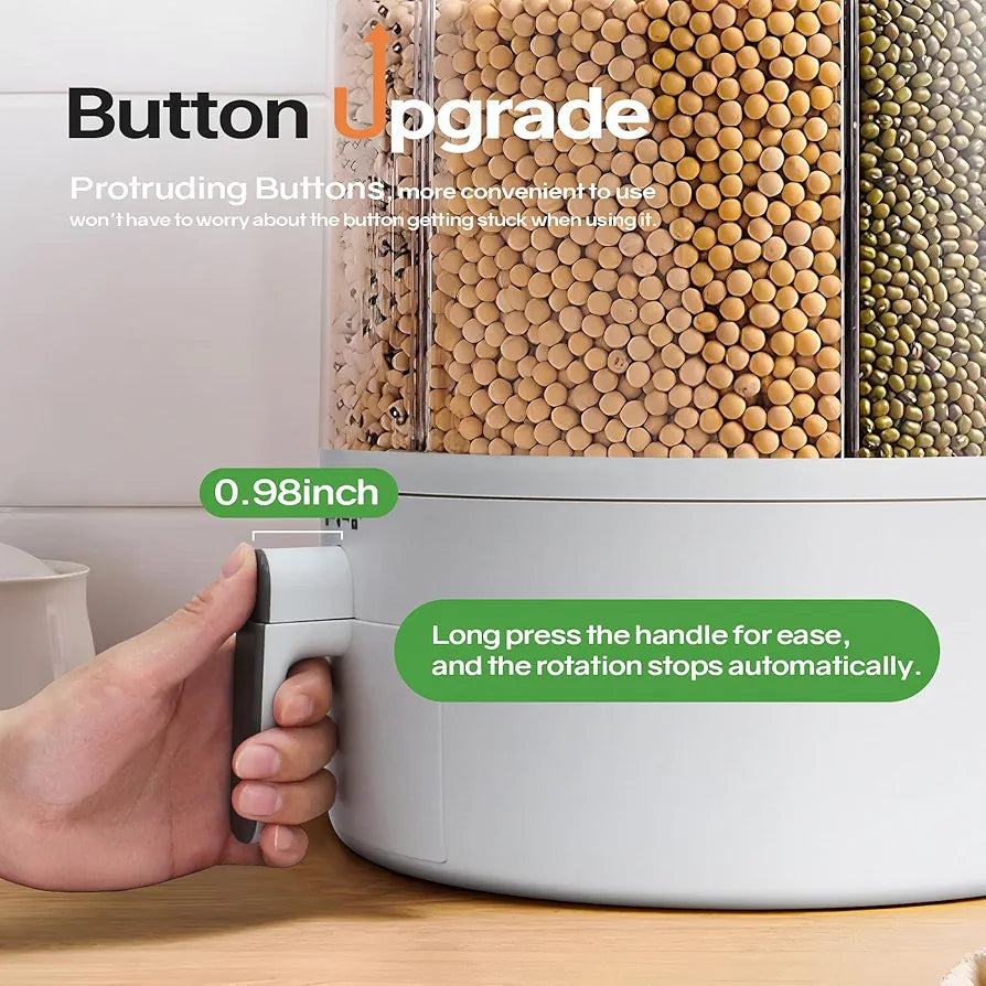 360° Rotating Grain Dispenser, Multi Grain Dispenser Bucket, Moisture Proof Cuisine Organizer, Rotary Partition Sealed Jar, Measuring Container Kitchen Grains Rice Storage Bucket Food Organizer