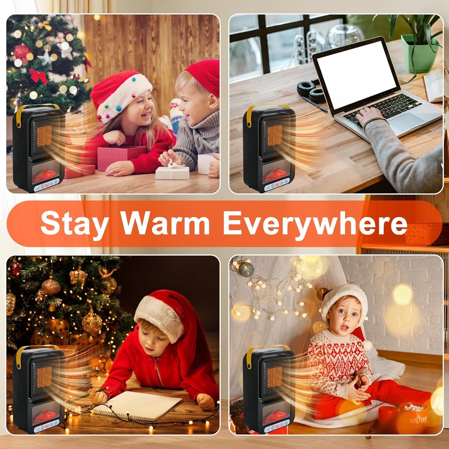Small Space Heater for Indoor Use 700W Portable Electric Fireplace Heater Realistic 3D Flame Mini Room 110V Plug in Heater with Thermostat PTC for Desk Bedroom Bathroom Office