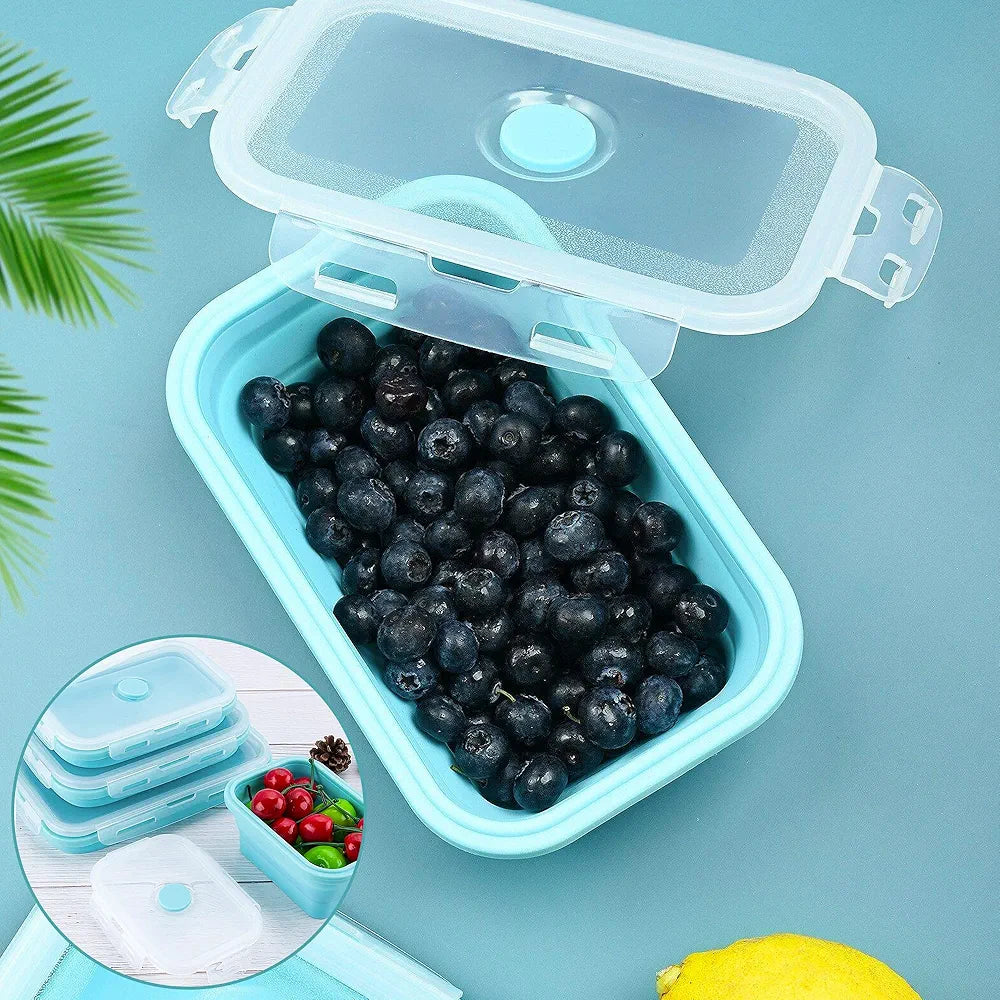 4-Piece Stackable Silicone Collapsible Lunch Box Set with Lids