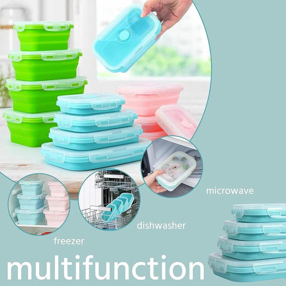 4-Piece Stackable Silicone Collapsible Lunch Box Set with Lids