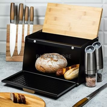 Hausroland Stainless Steel & Wooden Bread Box
