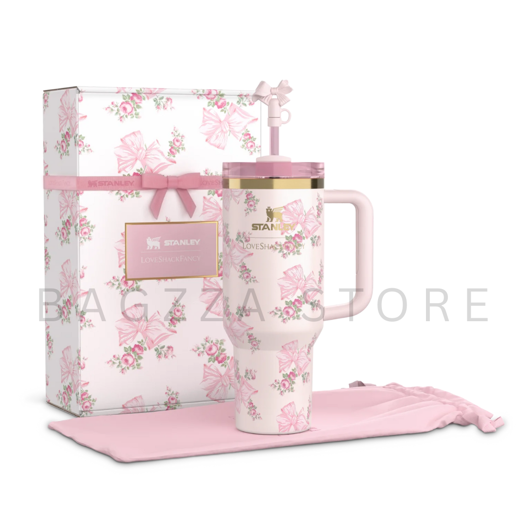 The Stanley X LoveShackFancy Holiday Quencher | 40 OZ- Rosa Beaux Pink