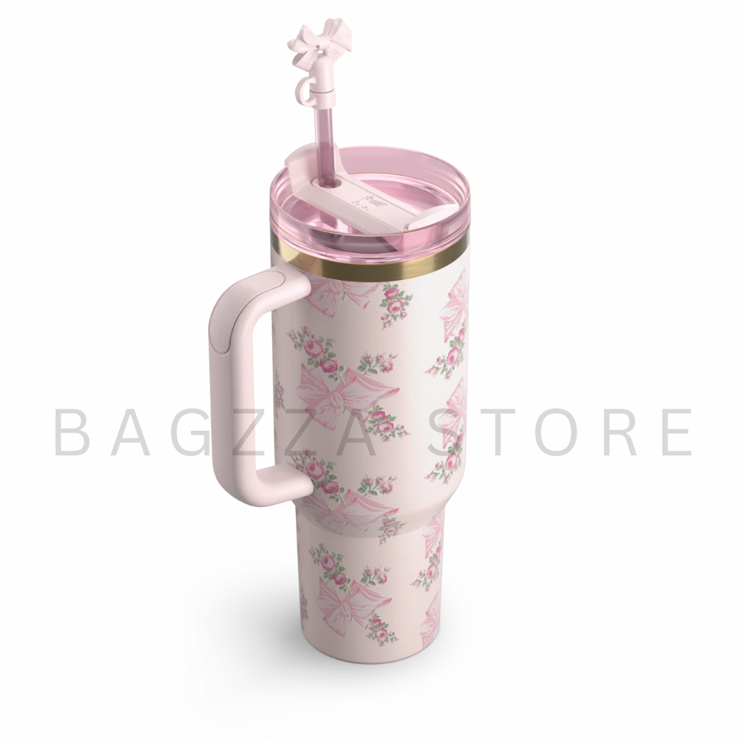 The Stanley X LoveShackFancy Holiday Quencher | 40 OZ- Rosa Beaux Pink