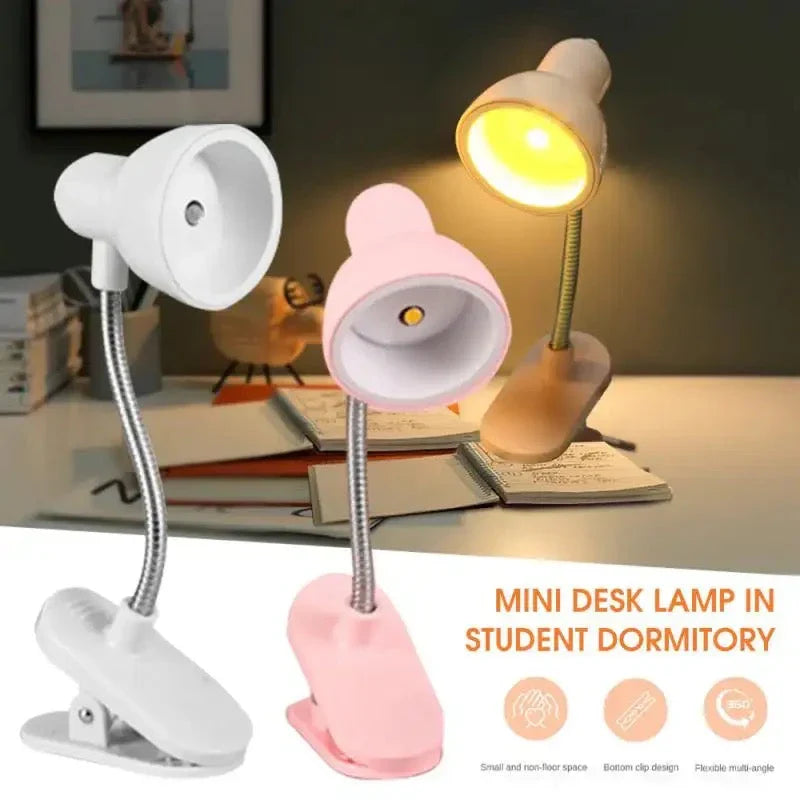 Mini Clip-On Study Desk Lamp Battery Powered Flexible Lamp
