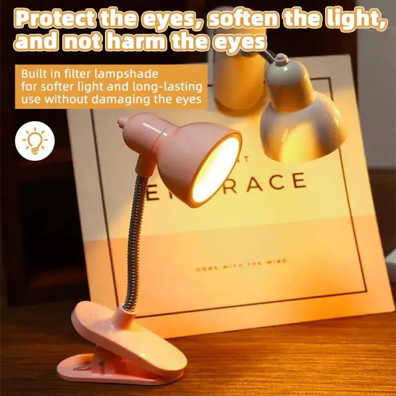 Mini Clip-On Study Desk Lamp Battery Powered Flexible Lamp