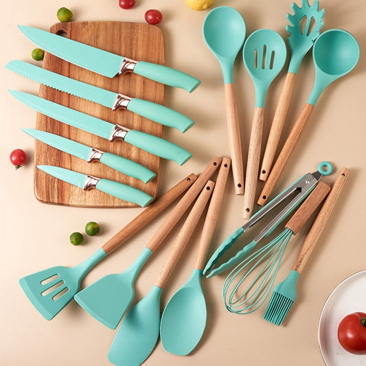 19 PCs Silicon Cooking & Knife Set With Board (Random Colors)