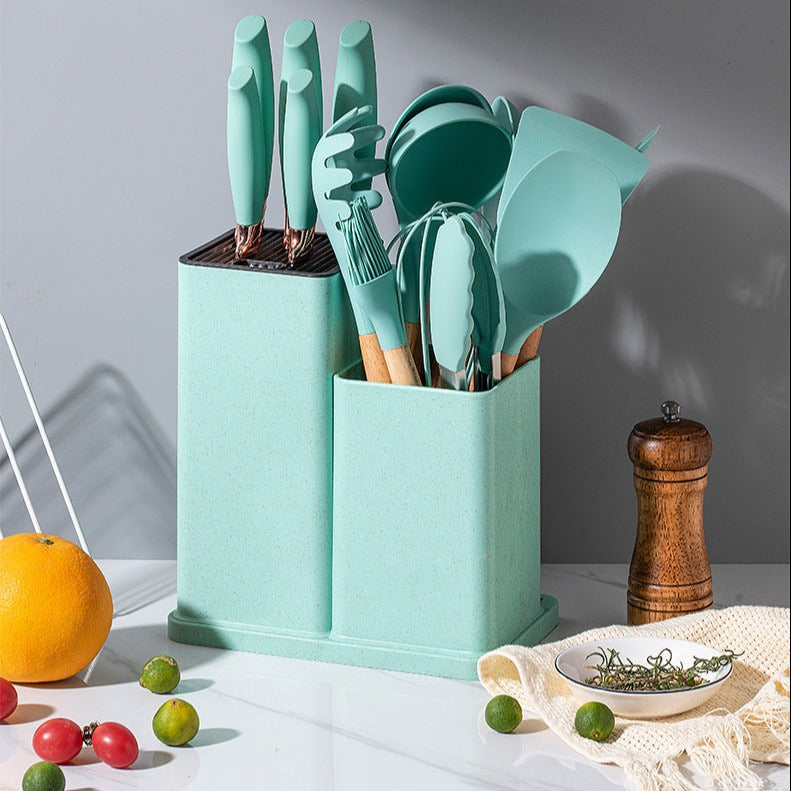 19 PCs Silicon Cooking & Knife Set With Board (Random Colors)