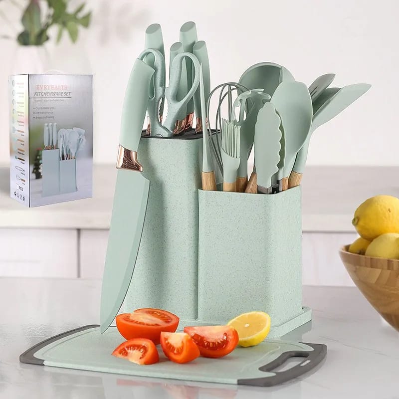 19 PCs Silicon Cooking & Knife Set With Board (Random Colors)