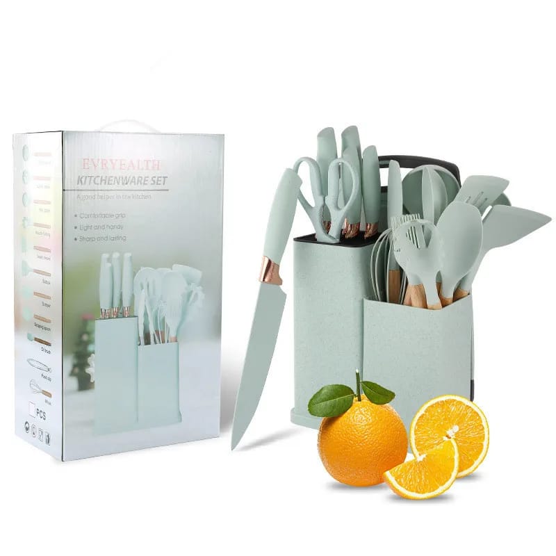 19 PCs Silicon Cooking & Knife Set With Board (Random Colors)
