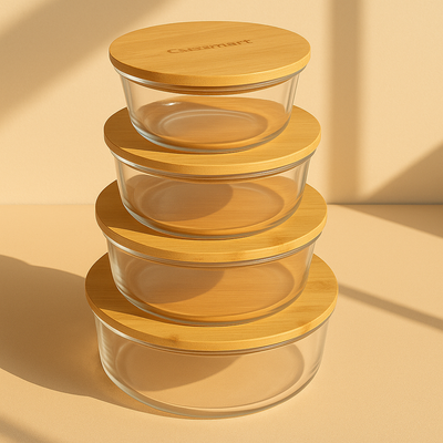 4 Pcs Glass Food Storage Containers - Round