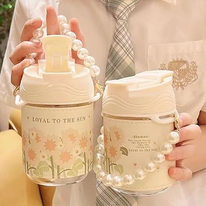 12 Oz Glass Water Bottle with Straw Lid