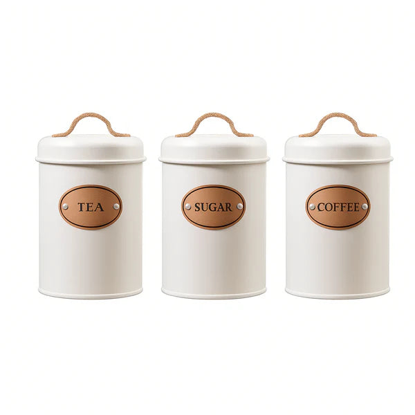 Rustic Kitchen Canister Set - White