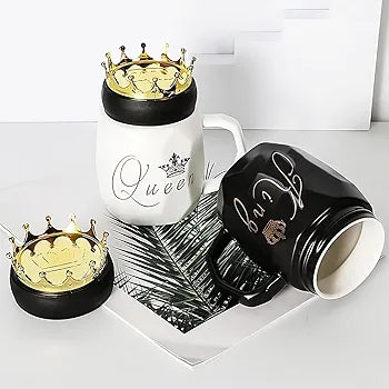 King Queen Ceramic Couple Mugs - Perfect Gift for Lovebirds