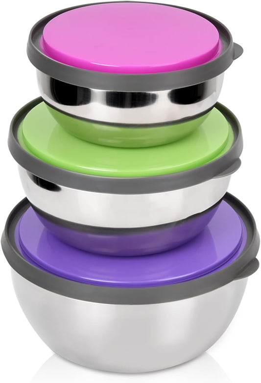 Set of 3 - Stainless Steel Mixing Bowls, Stainless Steel Nesting Bowls Set with Airtight Lids Non-Slip Food Storage Containers, Food Storage Bowls, Stainless Steel Seal Bowl With Lid