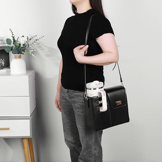 Leather Crossbody Bag with Stanley Cup Holder