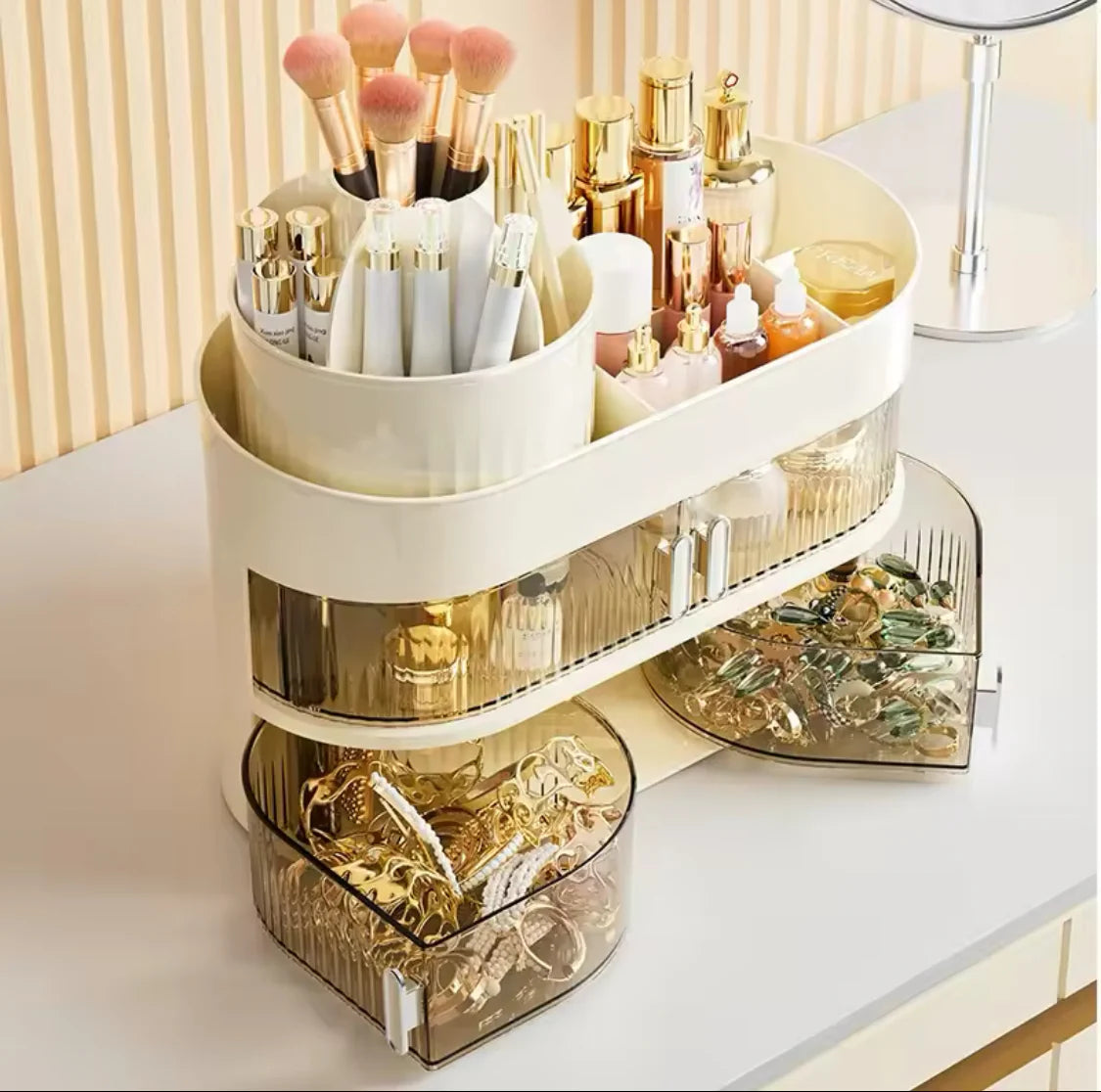 Luxury Rotating Cosmetic Organizer With Adjustable Storage Compartments