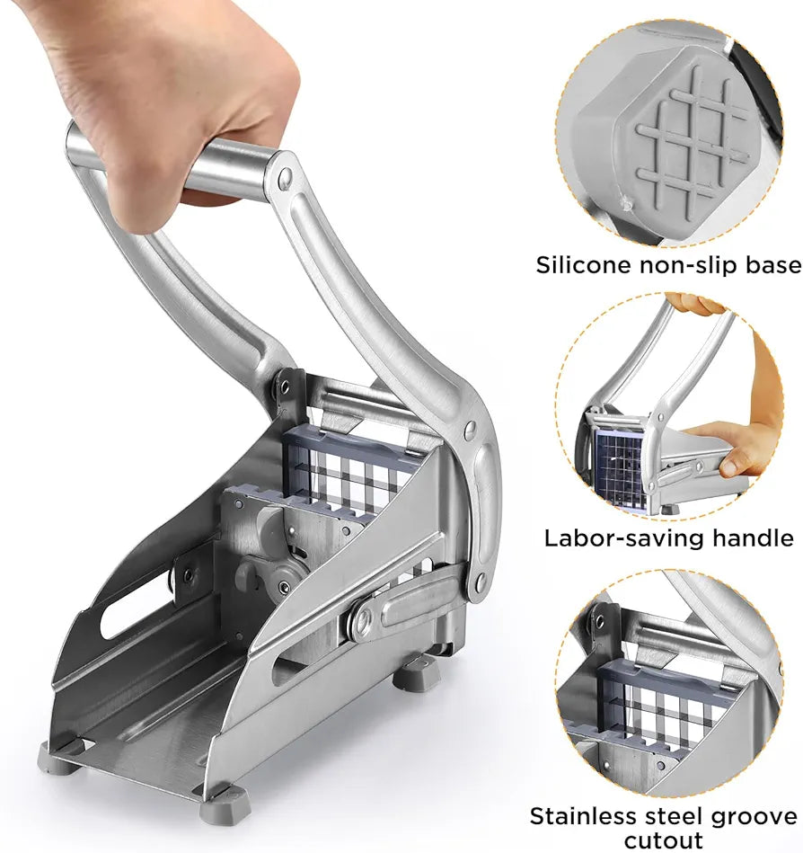 Potato Chipper Chip Cutter, Stainless Steel French Fry Potato Cutter-Fries Cutter Professional with Non Slip Base and 36/64 Hole Spare Blade for Potato Carrots Cucumbers Onions Veggies
