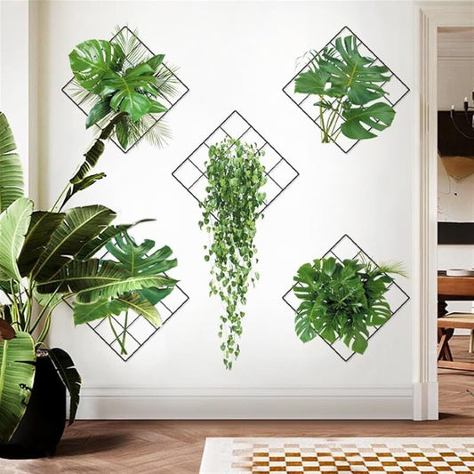 3D Vivid Green Plants Grid Wall Decal, 3D Green Plant Wall Sticker, Wall Stickers for Living Room, Bathroom Wall Stickers, Kitchen Stickers Wall Decor, Wall Decor Stickers for Bedroom