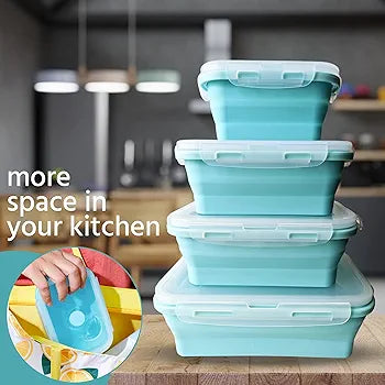 4-Piece Stackable Silicone Collapsible Lunch Box Set with Lids