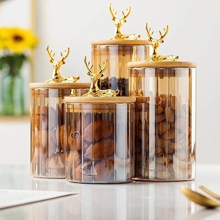 luxury Airtight Storage Pantry Food Glass Jars With Bamboo Clamp Lids