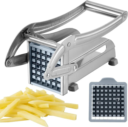 Potato Chipper Chip Cutter, Stainless Steel French Fry Potato Cutter-Fries Cutter Professional with Non Slip Base and 36/64 Hole Spare Blade for Potato Carrots Cucumbers Onions Veggies