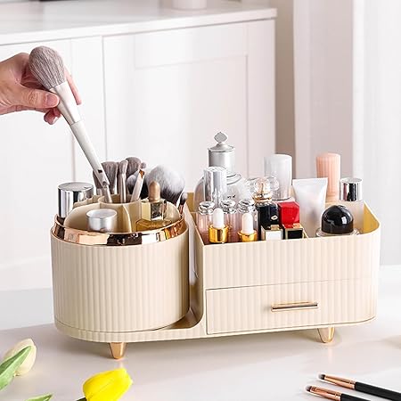 360° Rotating Makeup Brush and Cosmetic Organizer for vanity