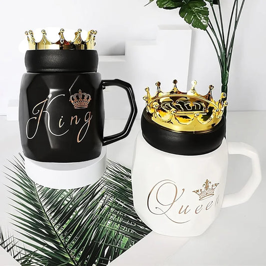 King Queen Ceramic Couple Mugs - Perfect Gift for Lovebirds