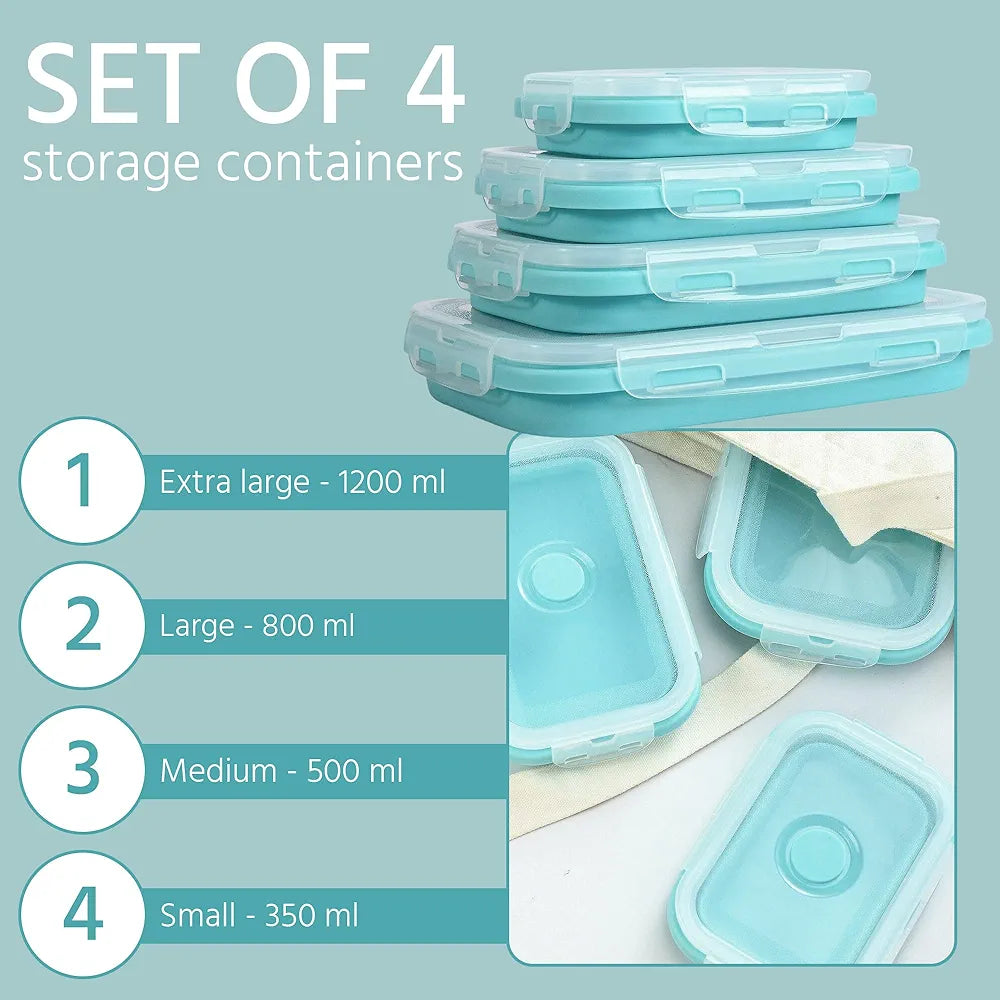 4-Piece Stackable Silicone Collapsible Lunch Box Set with Lids