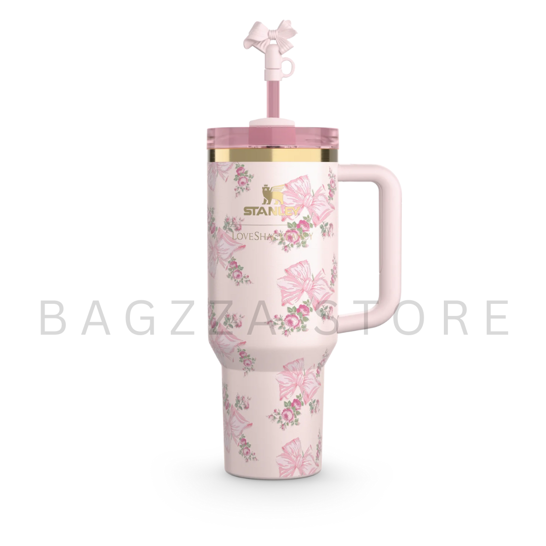 The Stanley X LoveShackFancy Holiday Quencher | 40 OZ- Rosa Beaux Pink
