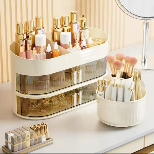 Luxury Rotating Cosmetic Organizer With Adjustable Storage Compartments