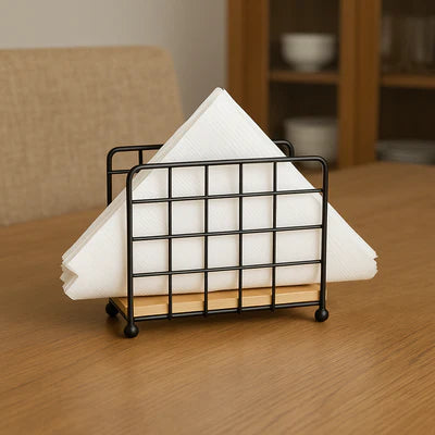 Modern Metallic & Oak Tissue Holder