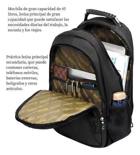 Biaowang School / Travel Backpack for 15.6-inch Laptop, with USB Charging Port, 35L Large Capacity, Black